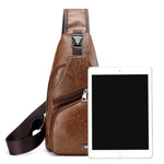 USB Charging Leather Chest Crossbody Bag