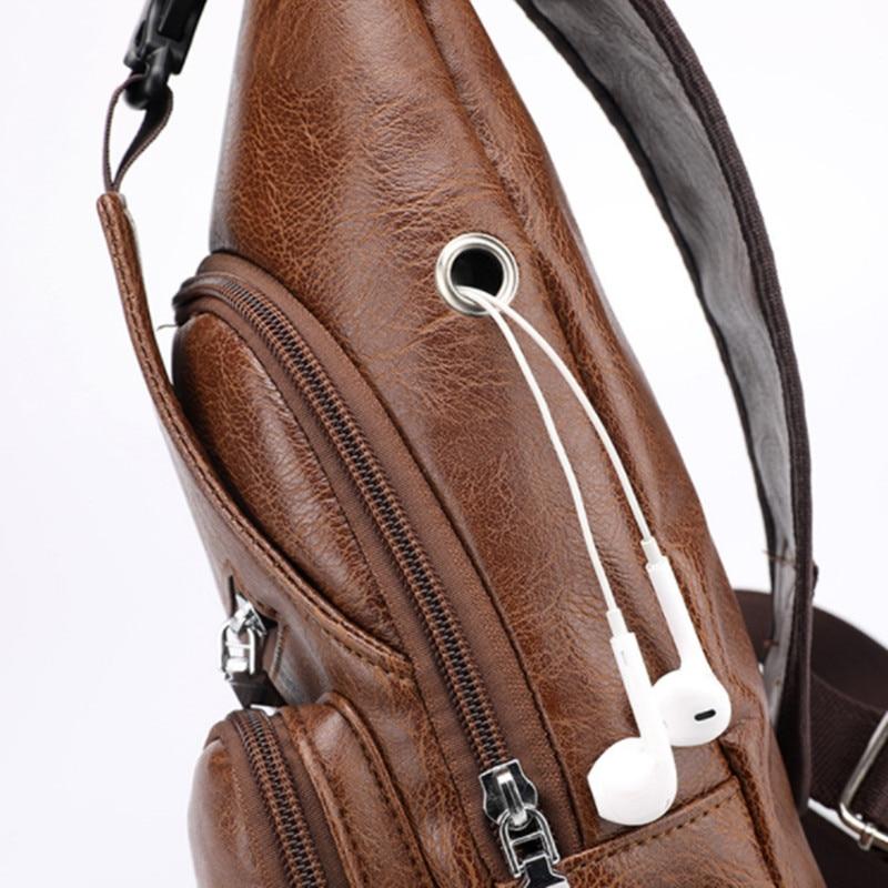 USB Charging Leather Chest Crossbody Bag