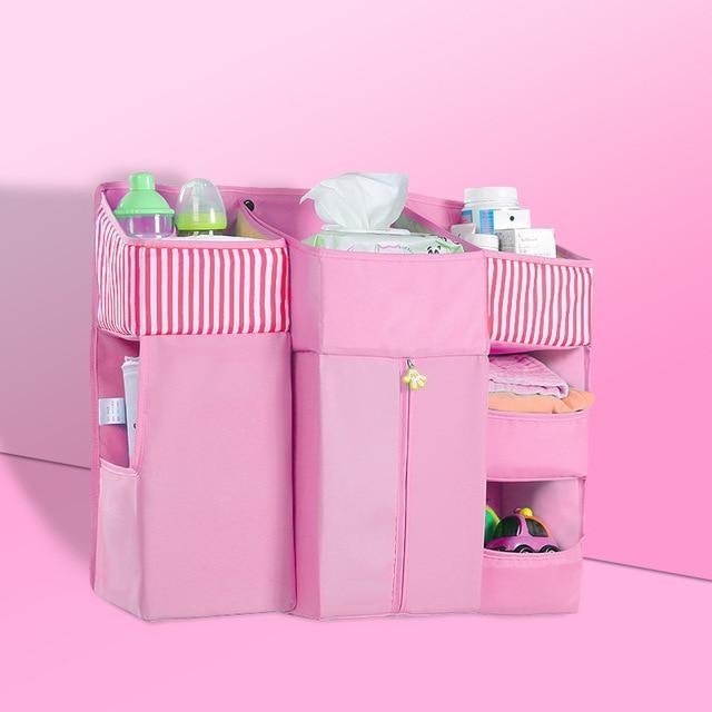 Portable Baby Crib Organizer - Diaper Hanging Organizer Baby Crib Organizer Trendy Household Pink 