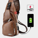 USB Charging Leather Chest Crossbody Bag