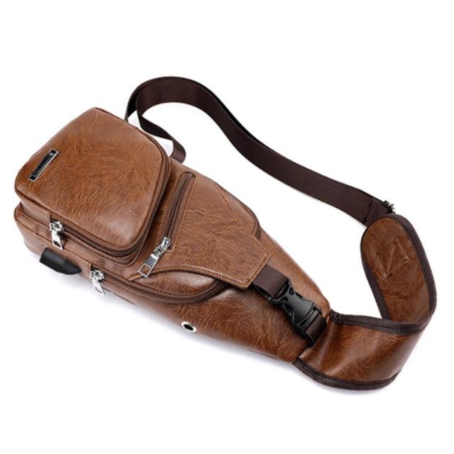 USB Charging Leather Chest Crossbody Bag