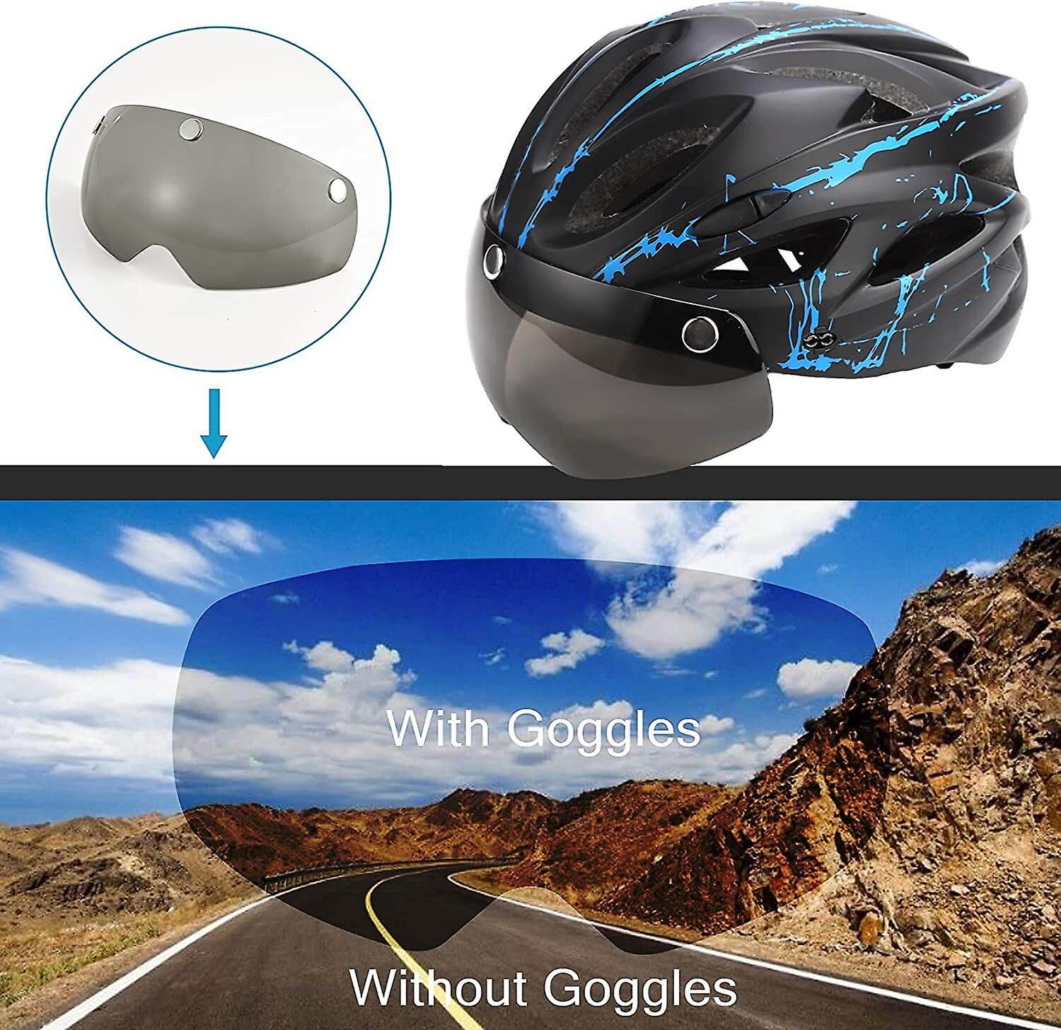 Bike Helmet with Magnetic Goggles Visor